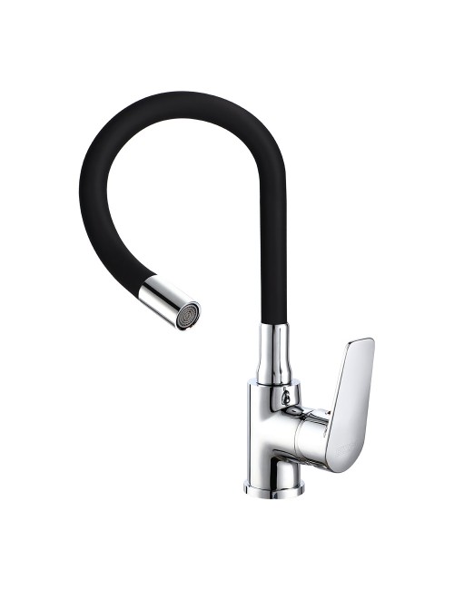 Grifo monomando de cocina caño alto flexible negro serie baiona