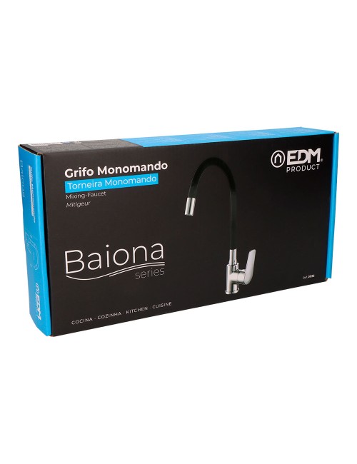 Grifo monomando de cocina caño alto flexible negro serie baiona