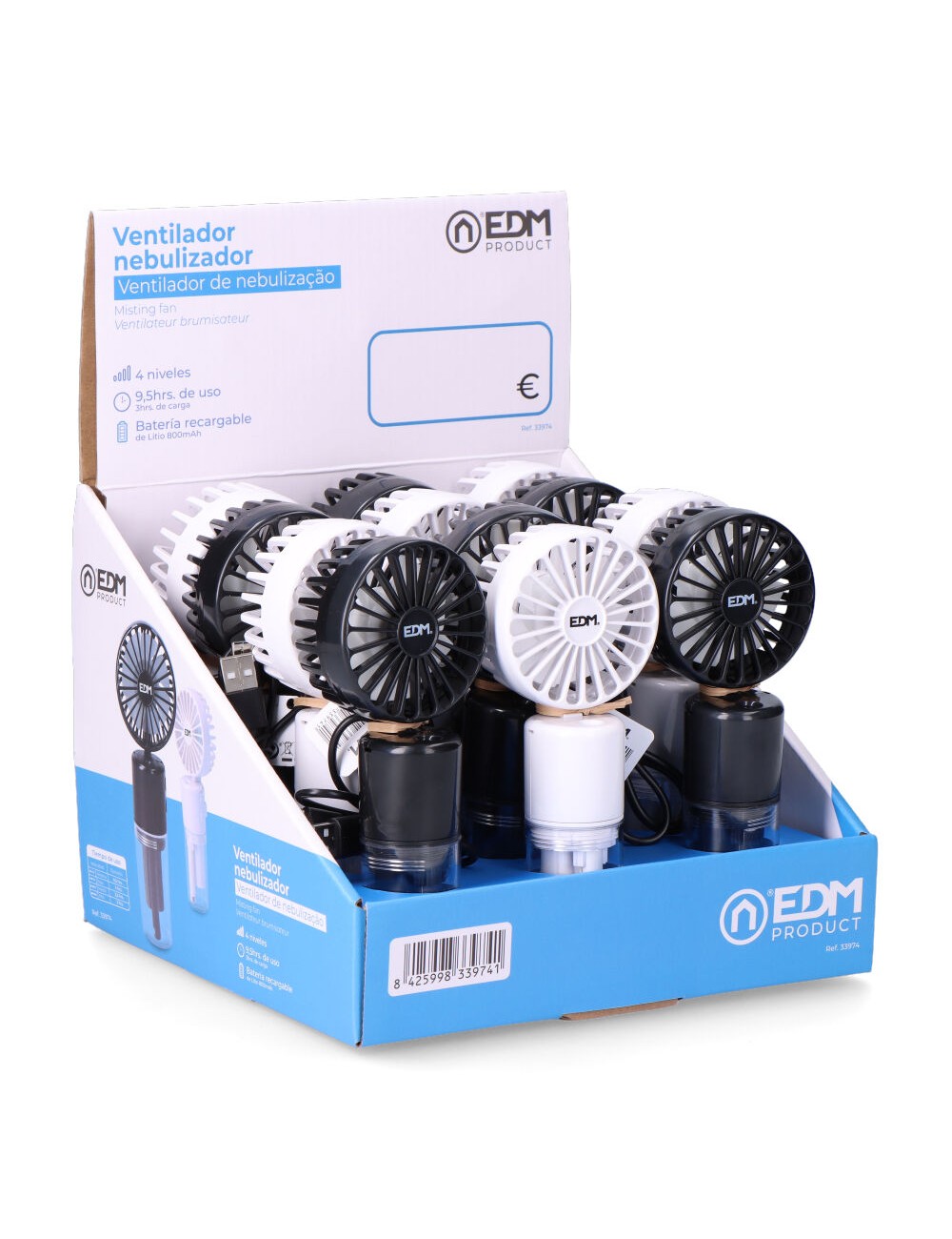 Ventilador nebulizador recargable, 4 velocidades. 6,2 x 16,4 cm. colores surtidos