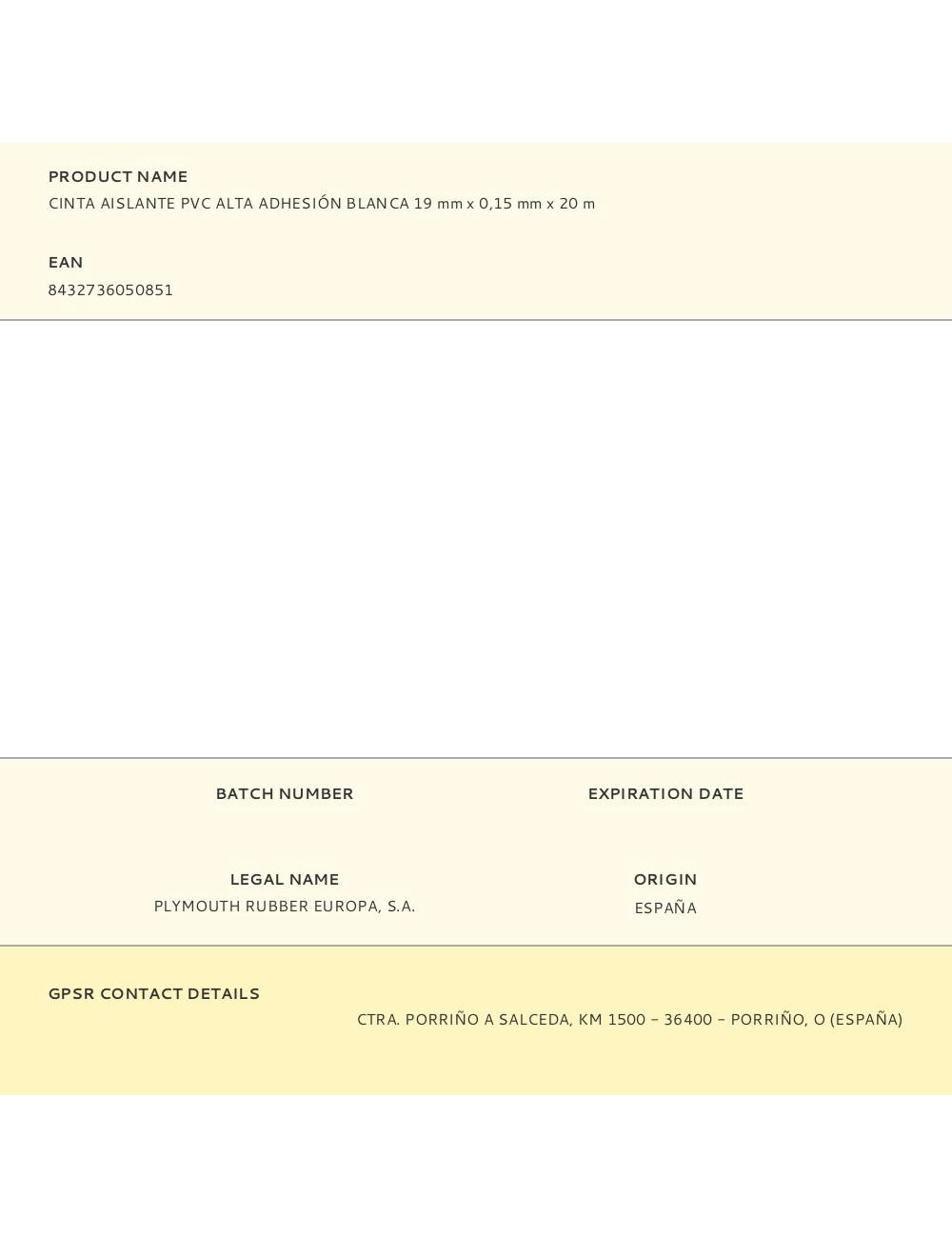 Cinta aislante pvc alta adhesión blanca 19 mm x 0,15 mm x 20 m