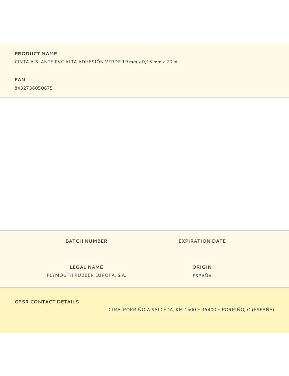 Cinta aislante pvc alta adhesión verde 19 mm x 0,15 mm x 20 m