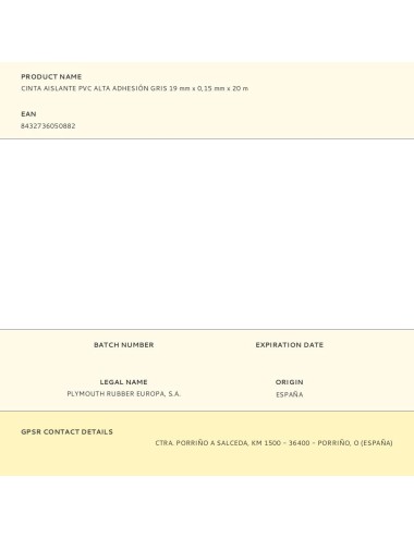 Cinta aislante pvc alta adhesión gris 19 mm x 0,15 mm x 20 m