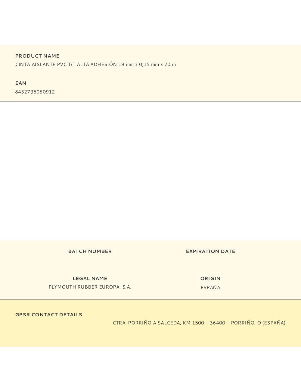 Cinta aislante pvc t/t alta adhesión 19 mm x 0,15 mm x 20 m