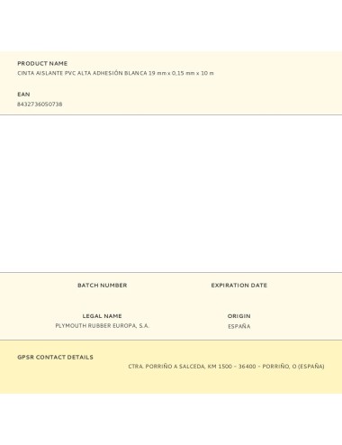 Cinta aislante pvc alta adhesión blanca 19 mm x 0,15 mm x 10 m