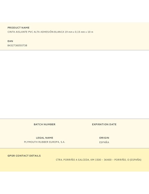 Cinta aislante pvc alta adhesión blanca 19 mm x 0,15 mm x 10 m