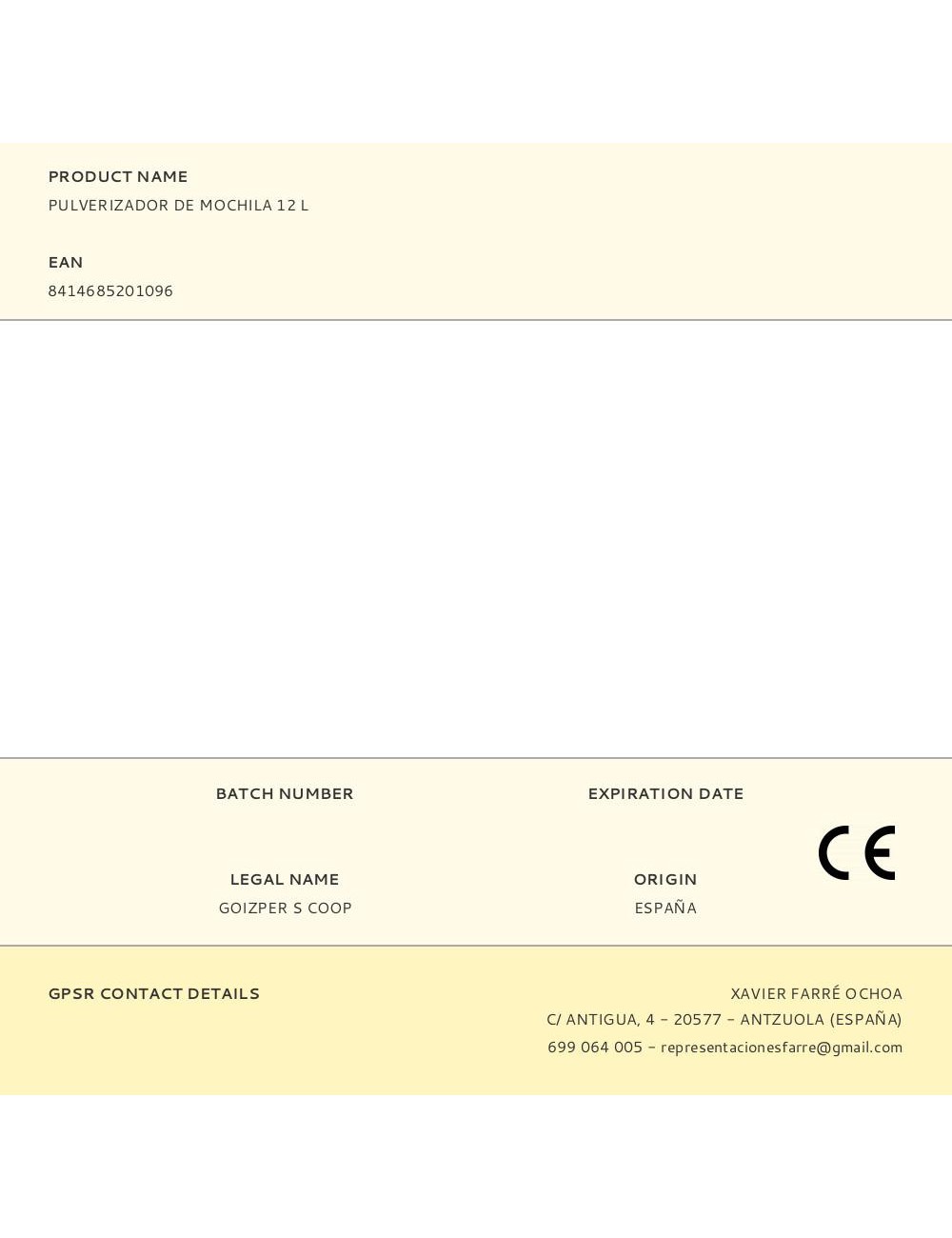 Pulverizador de mochila 12 l