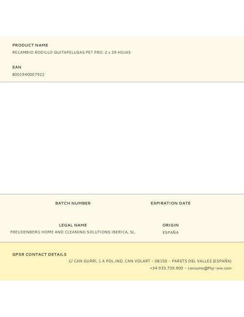 Recambio rodillo quitapelusas pet pro. 2 x 29 hojas