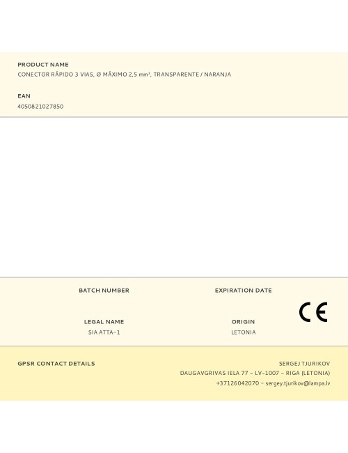 Conector rápido 3 vias, ø máximo 2,5 mm, transparente / naranja