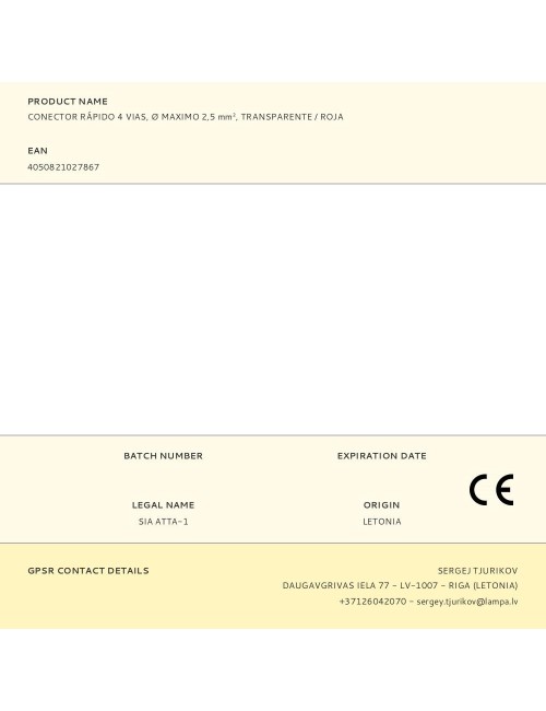 Conector rápido 4 vias, ø maximo 2,5 mm, transparente / roja