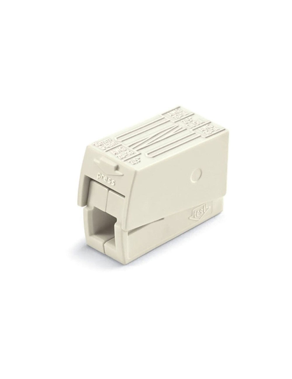 Conector rápido en linea presilla 3 vias, 2 rígidos + 1 rígido, semirígido o flexible ø máximo 2,5 mm, blanco