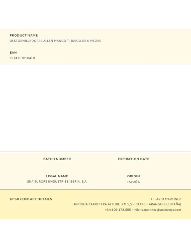 Destornilladores allen mango t, juego de 6 piezas