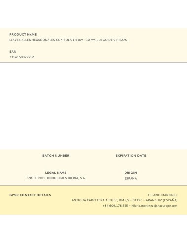 Llaves allen hexagonales con bola1.5 mm -10 mm, juego de 9 piezas