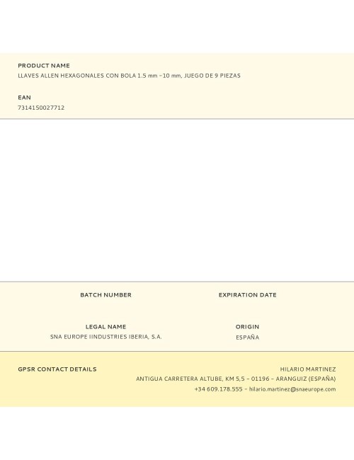 Llaves allen hexagonales con bola1.5 mm -10 mm, juego de 9 piezas