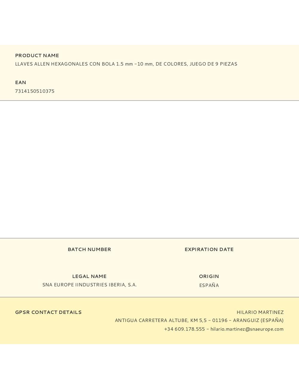 Llaves allen hexagonales con bola1.5 mm -10 mm, de colores, juego de 9 piezas