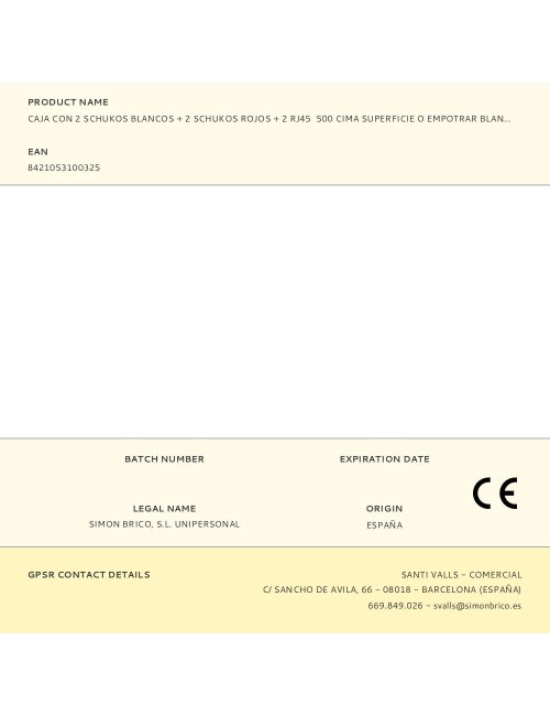 Caja con 2 schukos blancos + 2 schukos rojos + 2 rj45 500 cima superficie o empotrar blanca