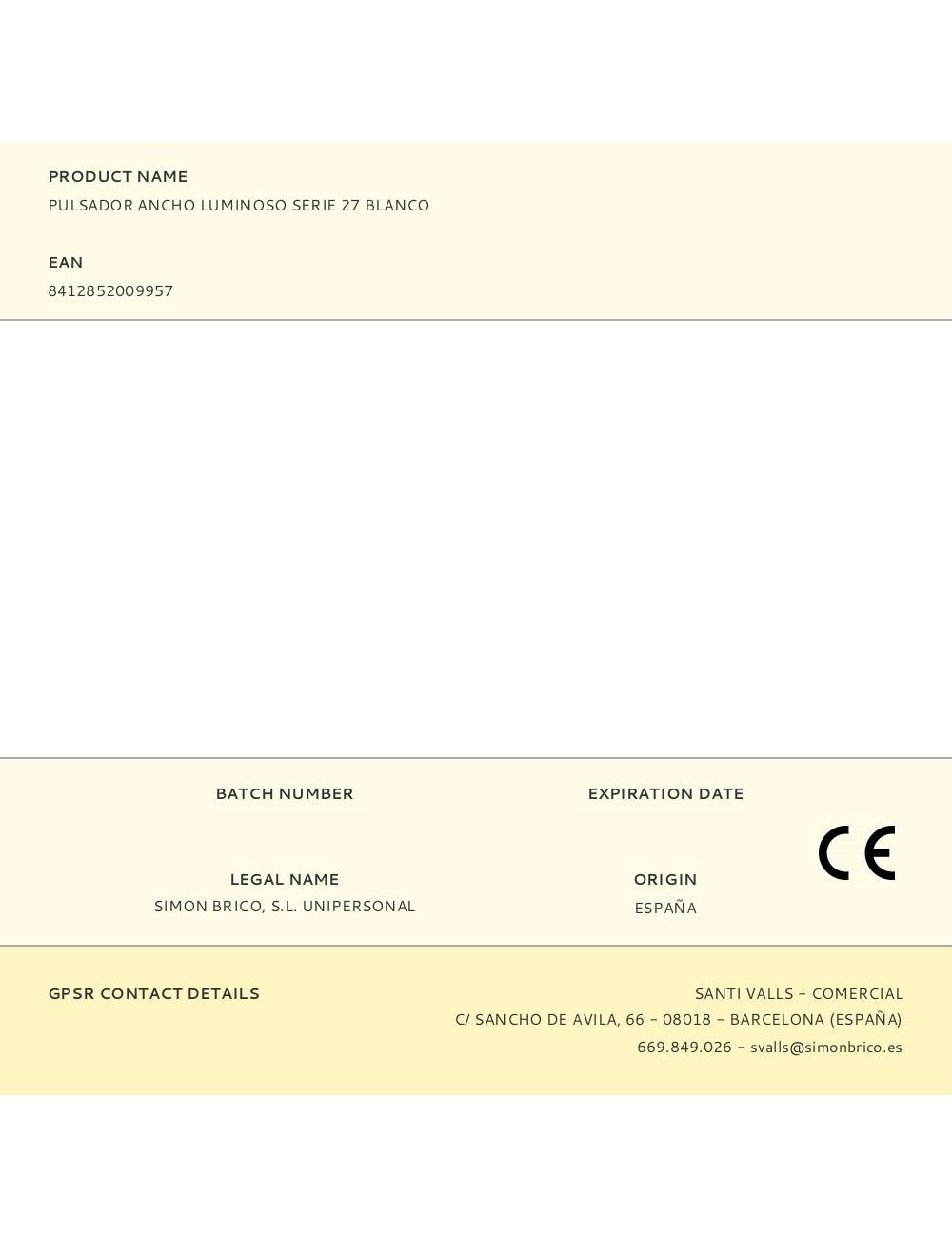 Pulsador ancho luminoso serie 27 blanco