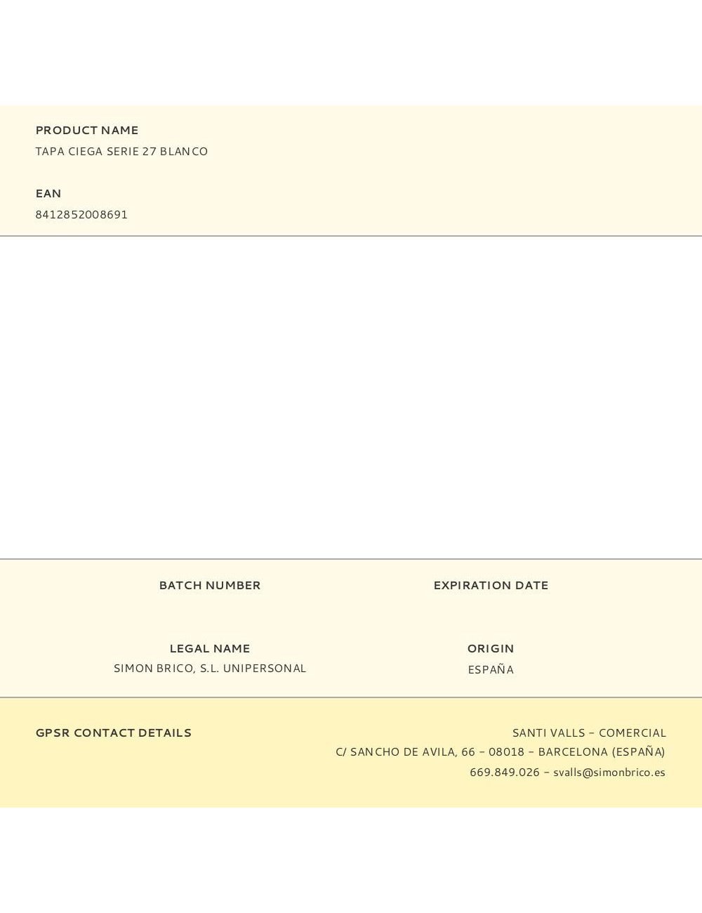 Tapa ciega serie 27 blanco