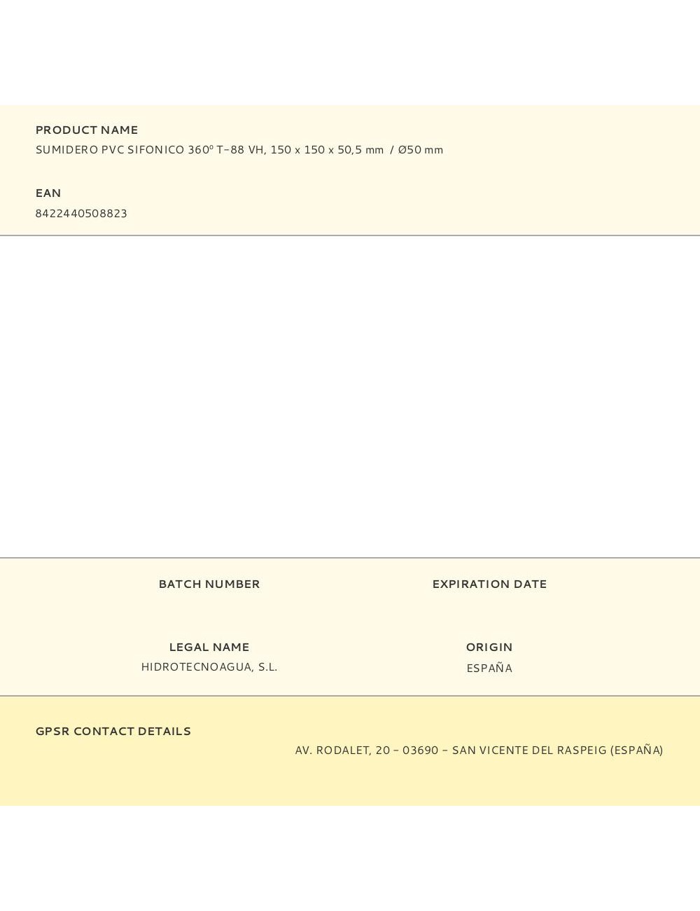 Sumidero pvc sifonico 360 t-88 vh, 150 x 150 x 50,5 mm / ø50 mm