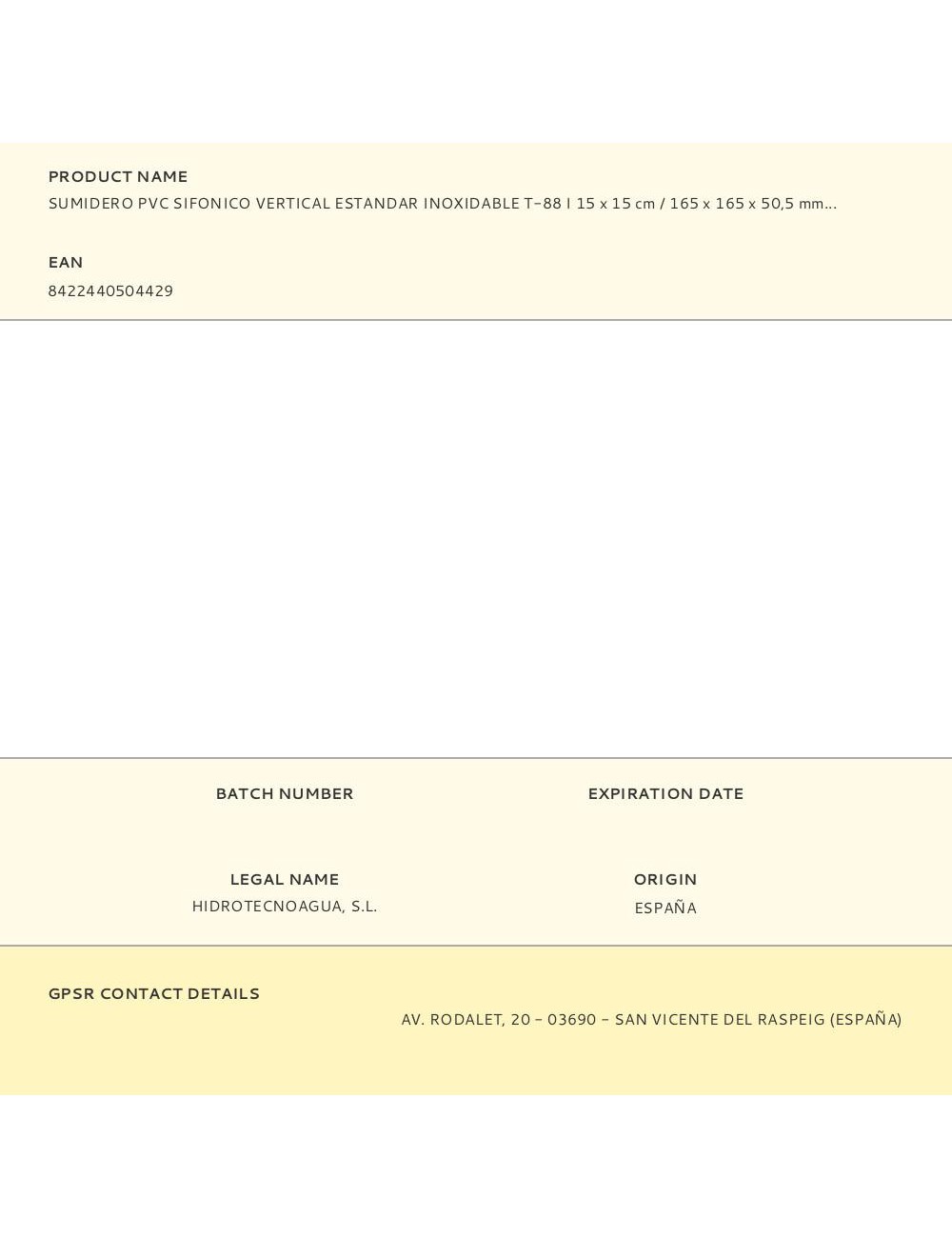 Sumidero pvc sifonico vertical estandar inoxidable t-88 i 15 x 15 cm / 165 x 165 x 50,5 mm / ø50 mm
