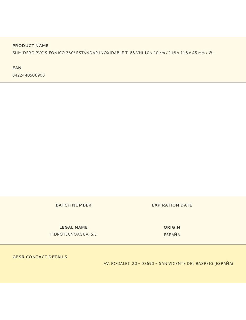 Sumidero pvc sifonico 360 estándar inoxidable t-88 vhi 10 x 10 cm / 118 x 118 x 45 mm / ø40 mm