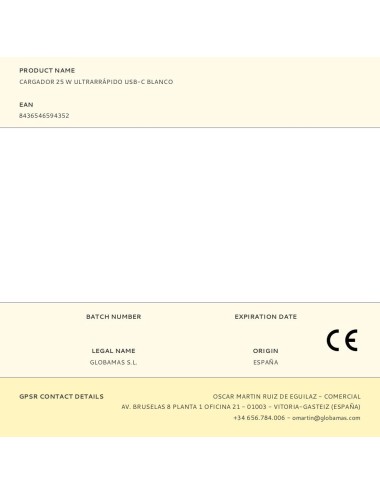 Cargador 25 w ultrarrápido usb-c blanco