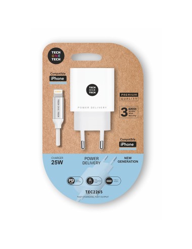 Cargador 25 w ultrarrápido pd + cable nylon ligthning blanco 1 m