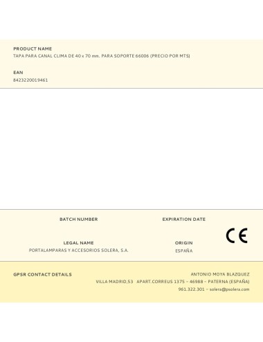 Tapa para canal clima de 40 x 70 mm. para soporte 66006 (precio por mts)