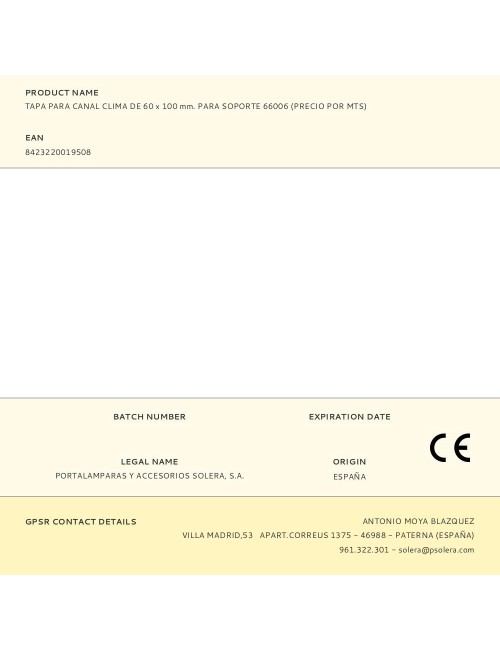 Tapa para canal clima de 60 x 100 mm. para soporte 66006 (precio por mts)