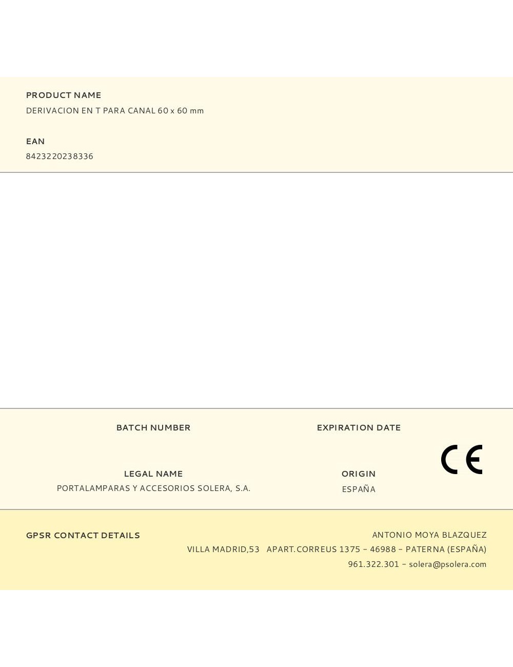 Derivacion en t para canal 60 x 60 mm