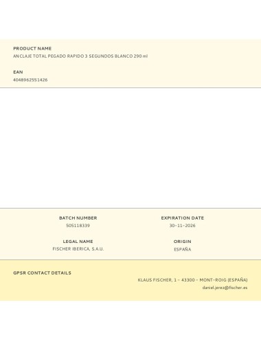 Anclaje total pegado rapido 3 segundos blanco 290 ml