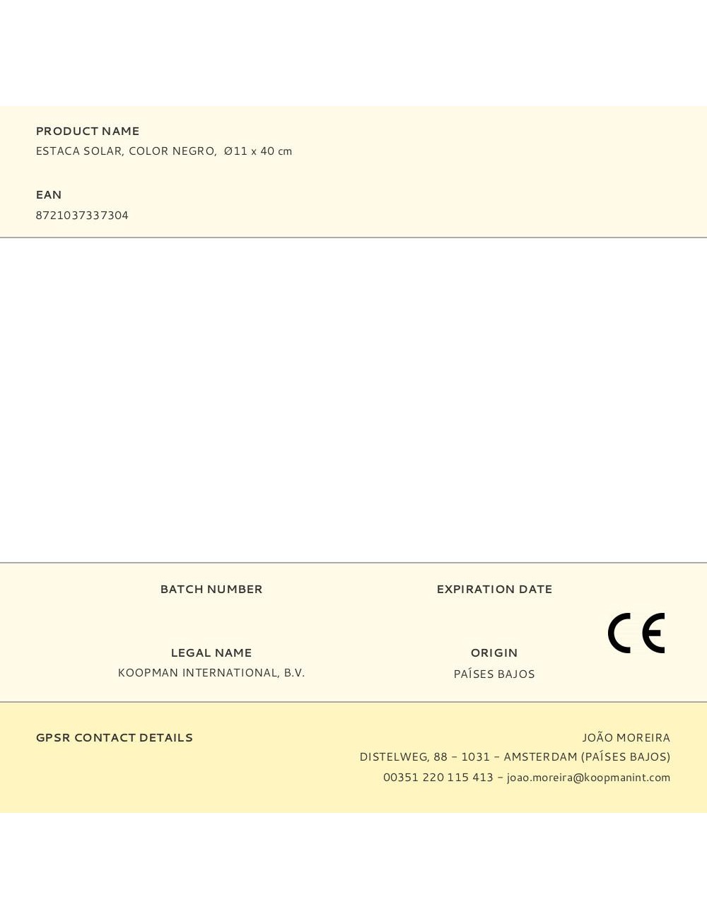 Estaca solar, color negro, ø11 x 40 cm