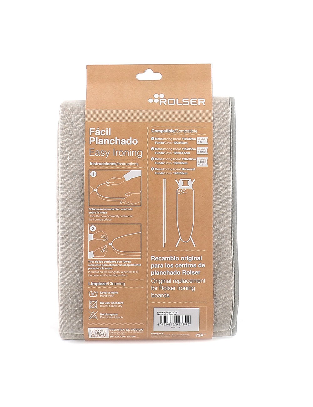 Funda color arena para tablas de planchar 120 x 42 cm