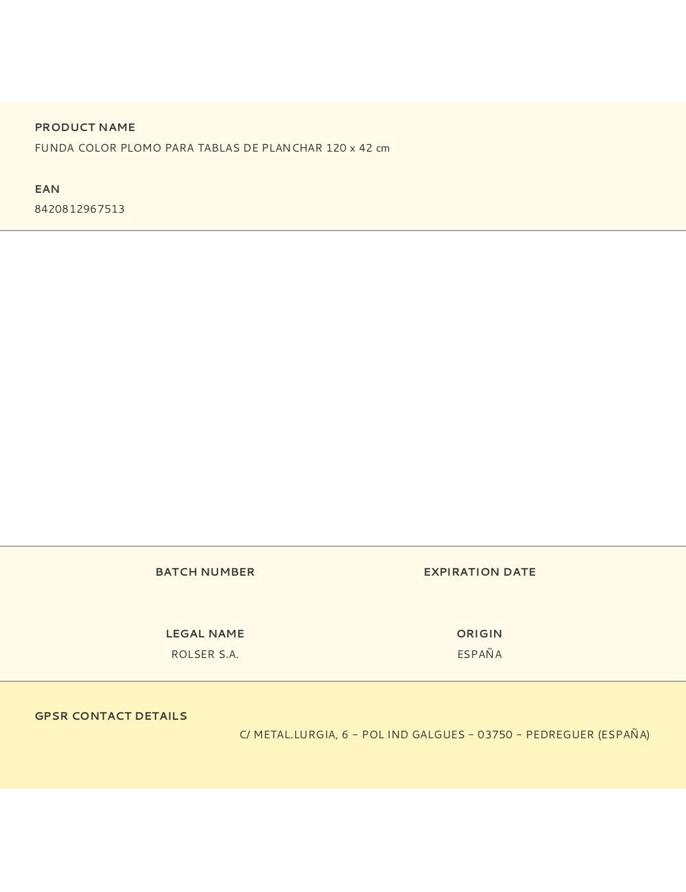 Funda color plomo para tablas de planchar 120 x 42 cm