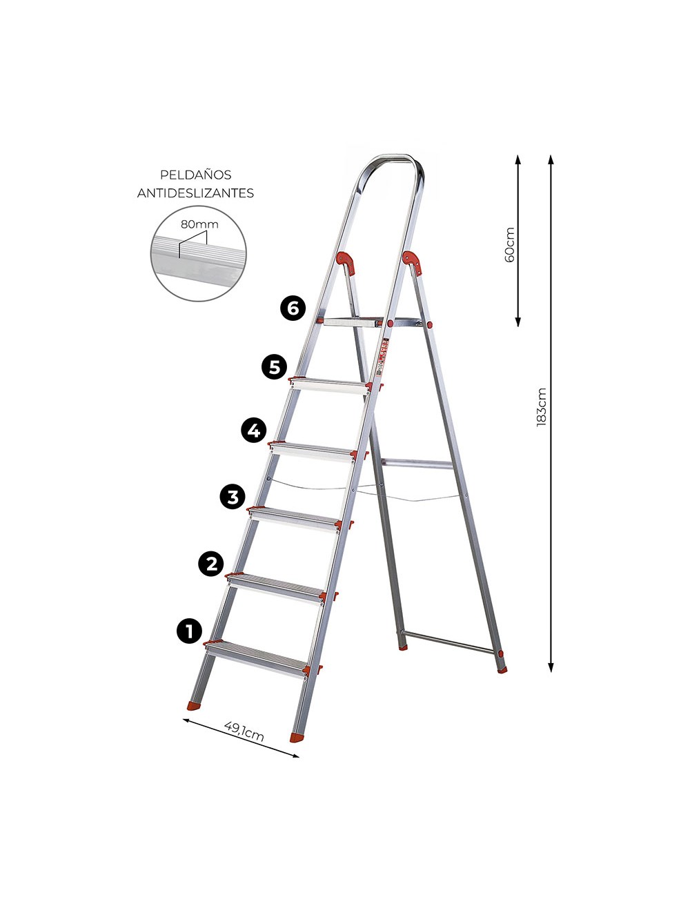 Escalera unica 6 peldaños 122 cm