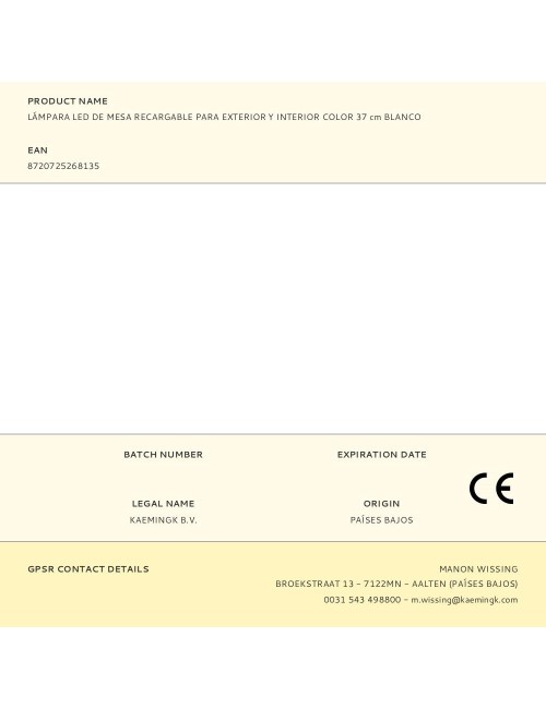 Lámpara led de mesa recargable para exterior y interior color 37 cm blanco