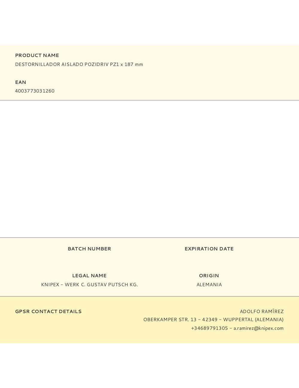 Destornillador aislado pozidriv pz1 x 187 mm