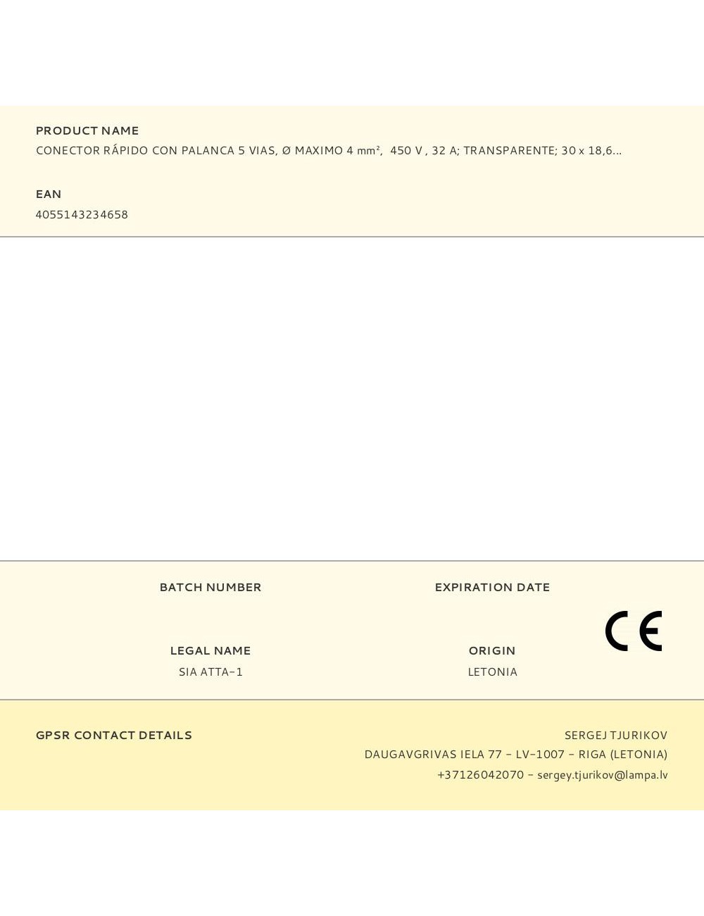 Conector rápido con palanca 5 vias, ø maximo 4 mm, 450 v , 32 a transparente 30 x 18,6 x 8,4 mm