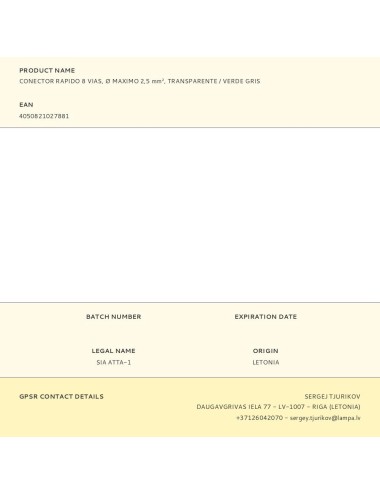 Conector rapido 8 vias, ø maximo 2,5 mm, transparente / verde gris