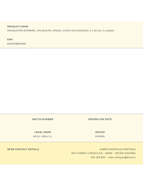 Mosquetón bombero, sin seguro, msq01, acero galvanizado, 5 x 50 mm. 2 unidades