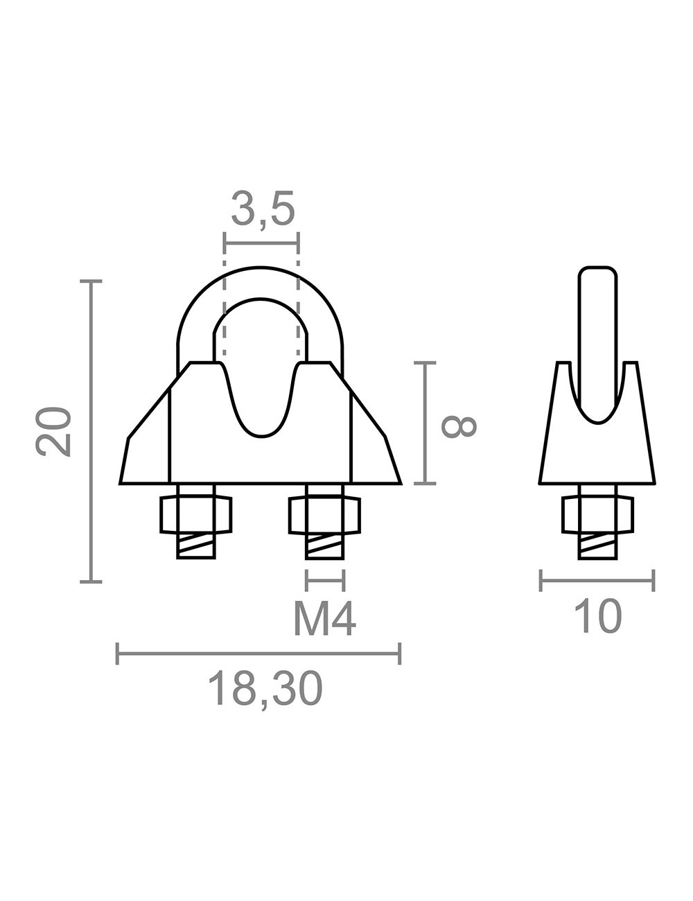Sujetacable din-741 sjt01, acero galvanizado, m4, 1/8". 2 unidades
