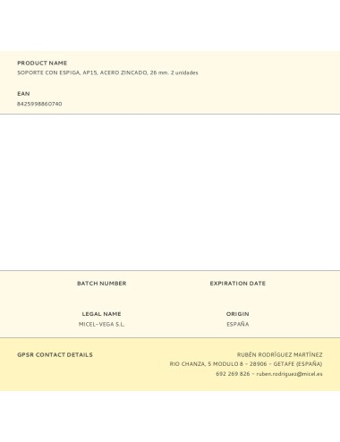 Soporte con espiga, ap15, acero zincado, 26 mm. 2 unidades