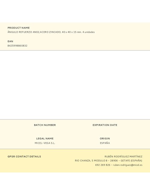 Ángulo refuerzo an02,acero zincado, 40 x 40 x 15 mm. 4 unidades