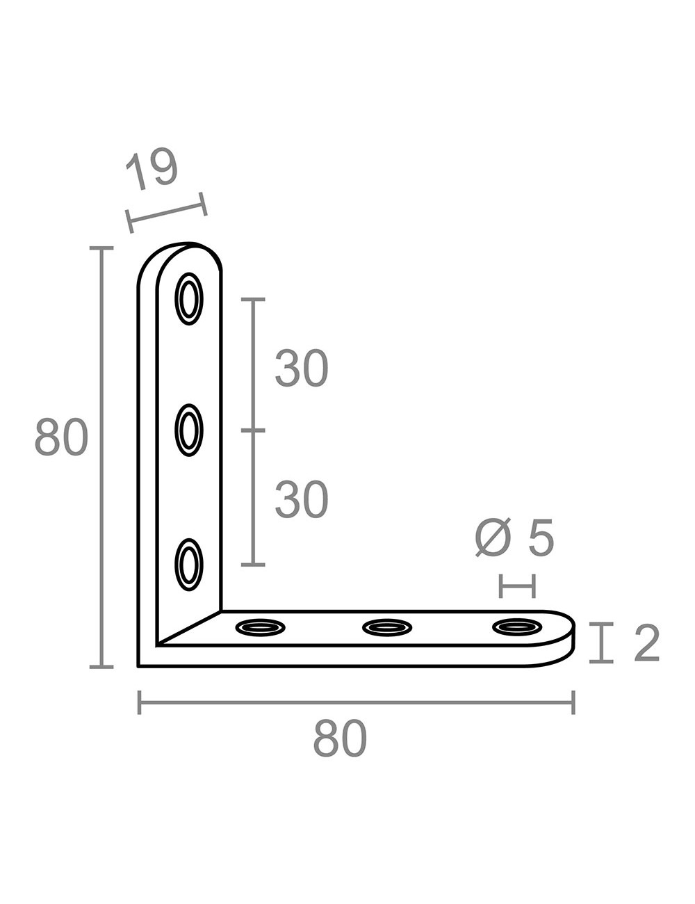 Ángulo refuerzo an24, acero inoxidable, 80 x 80 x 19 mm. 4 unidades