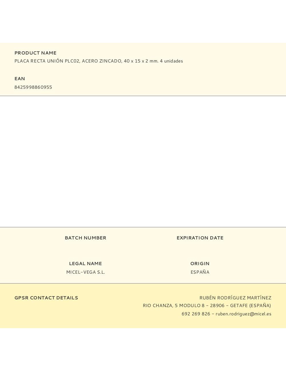 Placa recta unión plc02, acero zincado, 40 x 15 x 2 mm. 4 unidades