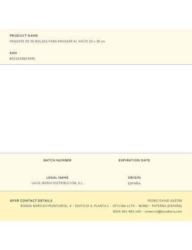 Paquete de 50 bolsas para envasar al vacío 25 x 30 cm