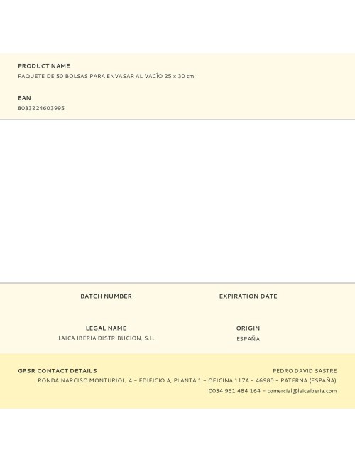 Paquete de 50 bolsas para envasar al vacío 25 x 30 cm