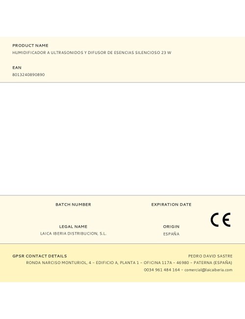 Humidificador a ultrasonidos y difusor de esencias silencioso 23 w