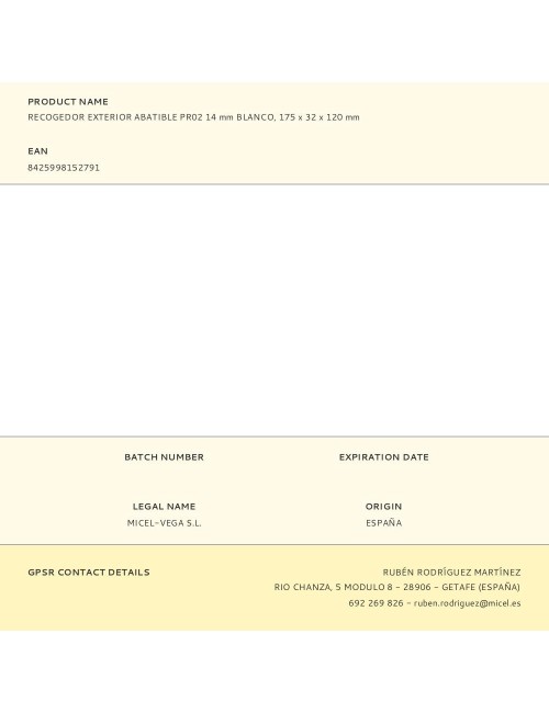 Recogedor exterior abatible pr02 14 mm blanco, 175 x 32 x 120 mm