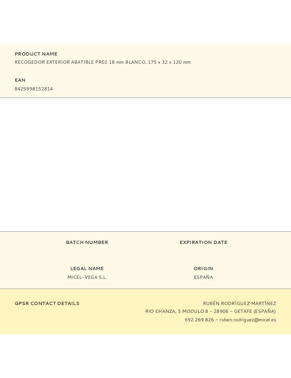 Recogedor exterior abatible pr02 18 mm blanco, 175 x 32 x 120 mm