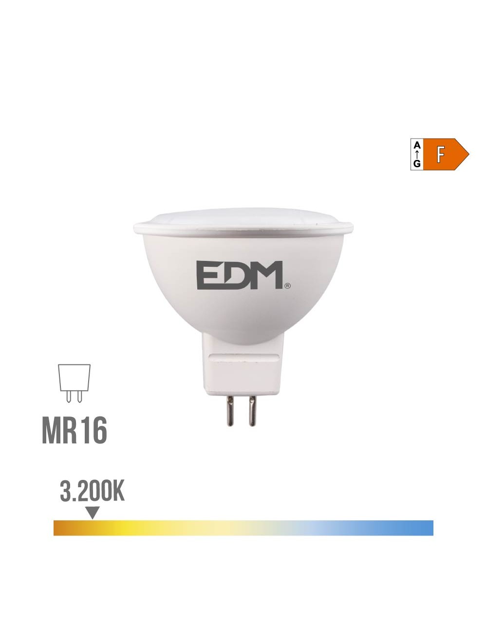 Bombilla dicroica led mr16 8 w 780 lm 3200 k luz cálida 120° ø5 x 5 cm